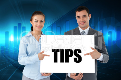 Business partners holding card saying tips