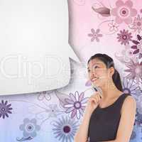 Composite image of thinking businesswoman with speech bubble