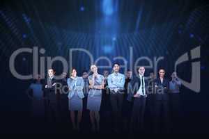 Business team against blue light background