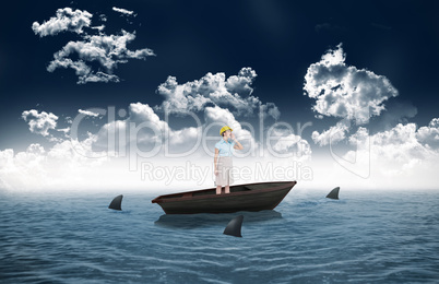 Composite image of attractive architect yelling in a sailboat