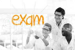 Exam against scientists working in laboratory