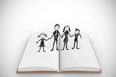 Composite image of happy family on open book