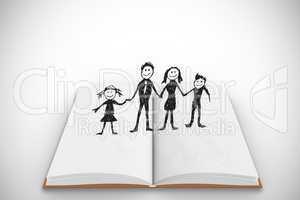 Composite image of happy family on open book