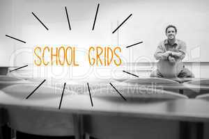 School grids against lecturer sitting in lecture hall