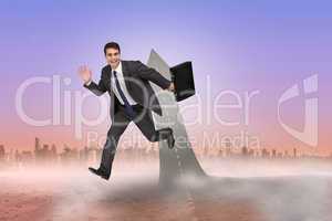 Composite image of smiling businessman in a hurry