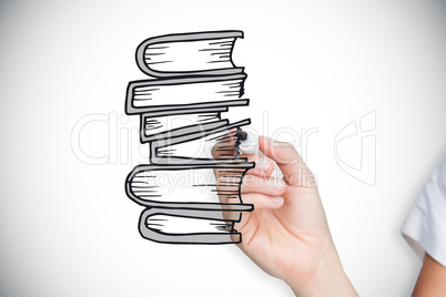 Composite image of businesswoman drawing books