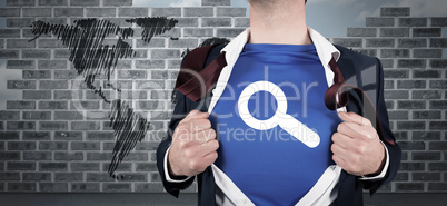 Composite image of businessman opening his shirt superhero style