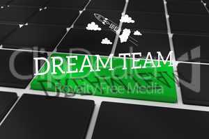 Dream team against black keyboard with green key