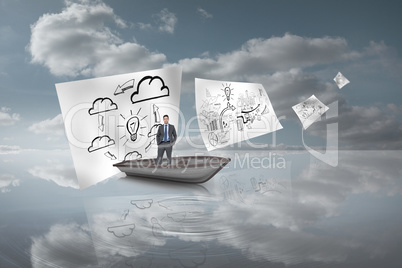 Composite image of thinking businessman in a sailboat