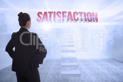 Satisfaction against city scene in a room