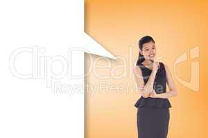 Composite image of thoughtful asian businesswoman with speech bu
