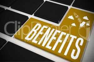 Benefits on black keyboard with yellow key