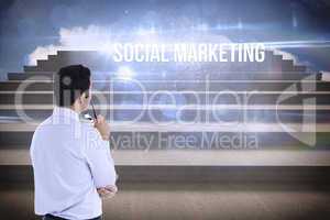 Social marketing against steps against blue sky