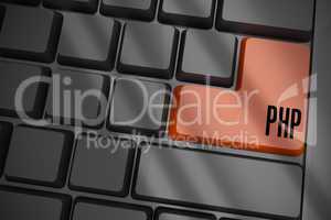 Php on black keyboard with brown key