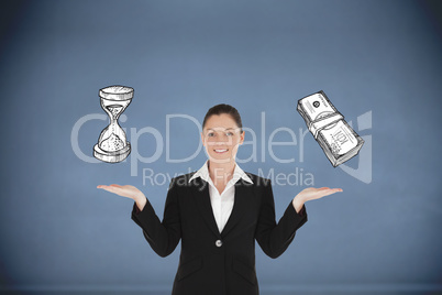 Composite image of charming woman in suit showing graphics