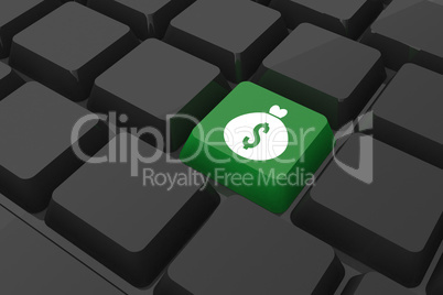 Composite image of money bag on key