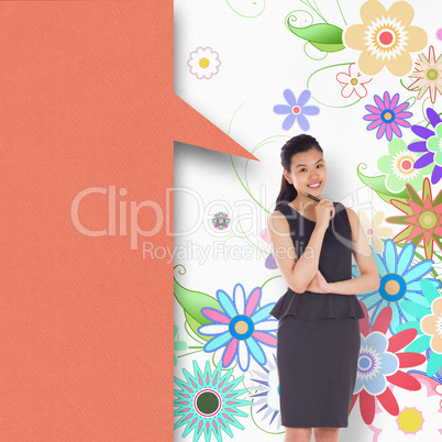 Composite image of thoughtful asian businesswoman with speech bu