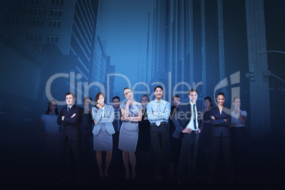Business team against cityscape background