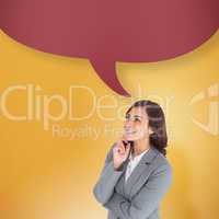 Composite image of smiling thoughtful businesswoman with speech