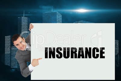 Businessman showing card saying insurance