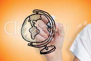 Composite image of businesswoman drawing globe