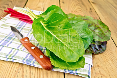 Mangold with knife on napkin and board