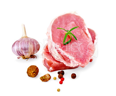 Meat pork slices with spices and nutmeg