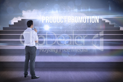 Product promotion against steps against blue sky