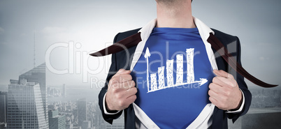 Composite image of businessman opening his shirt superhero style