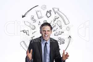 Composite image of stressed businessman gesturing