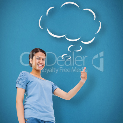 Composite image of pretty brunette giving thumbs up