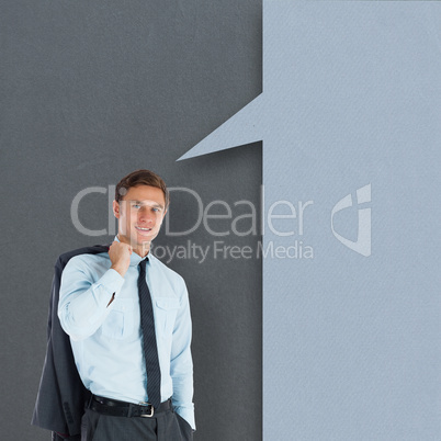 Composite image of smiling businessman holding his jacket