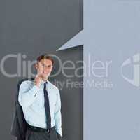 Composite image of smiling businessman holding his jacket