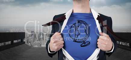 Composite image of businessman opening his shirt superhero style