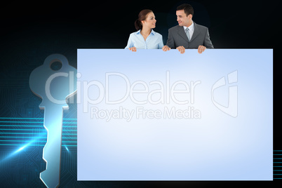 Composite image of business partners showing card