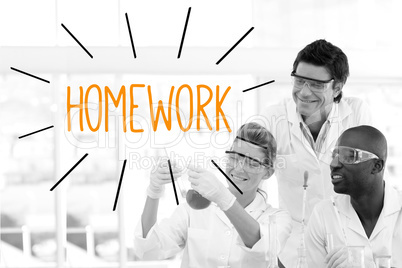 Homework against scientists working in laboratory