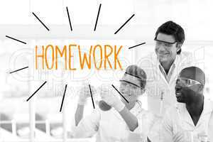 Homework against scientists working in laboratory
