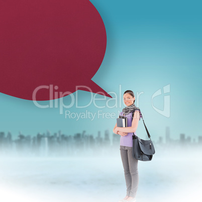 Composite image of attractive student with speech bubble