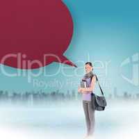 Composite image of attractive student with speech bubble