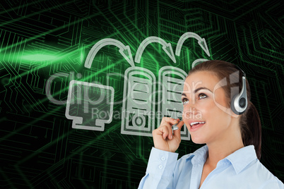 Composite image of computer connection and call centre worker