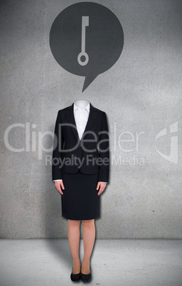 Headless businesswoman with key in speech bubble