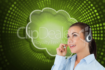 Composite image of cloud and call centre worker