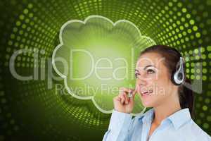 Composite image of cloud and call centre worker