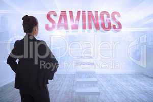Savings against city scene in a room