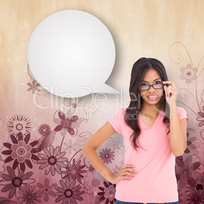 Composite image of pretty brunette thinking with speech bubble