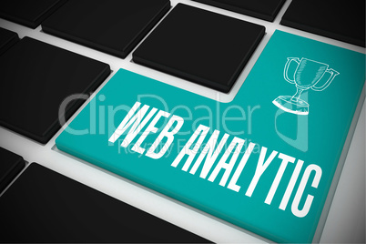 Web analytic on black keyboard with blue key