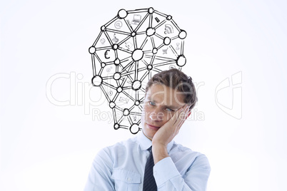 Composite image of upset thinking businessman