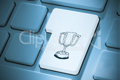 Composite image of winners cup on enter key