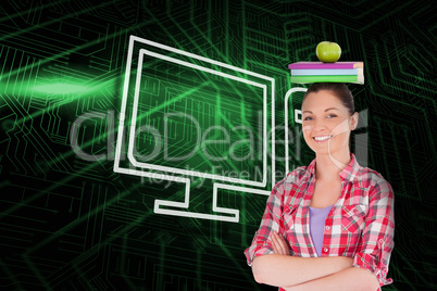 Composite image of computer and student