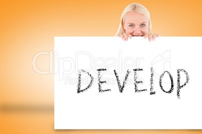 Pretty blonde showing card with develop